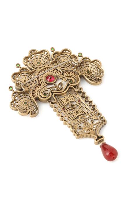 Buy_Cosa Nostraa_Gold Stones Victorian Themed Embellished Brooch _Online_at_Aza_Fashions