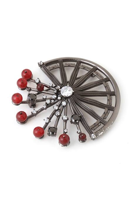 Cosa Nostraa Black Stones Mahabharata Themed Embellished Brooch Online at Aza Fashions Cosa Nostraa_Black Stones Mahabharata Themed Embellished Brooch _Online_at_Aza_Fashions