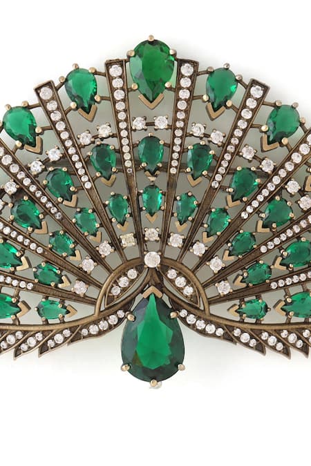 Cosa Nostraa Gold Stones Mayur Pankh Embellished Brooch Online at Aza Fashions Cosa Nostraa_Gold Stones Mayur Pankh Embellished Brooch _Online_at_Aza_Fashions
