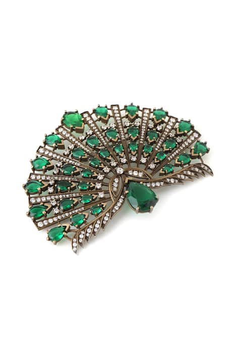 Buy Cosa Nostraa Gold Stones Mayur Pankh Embellished Brooch Online at Aza Fashions Buy_Cosa Nostraa_Gold Stones Mayur Pankh Embellished Brooch _Online_at_Aza_Fashions