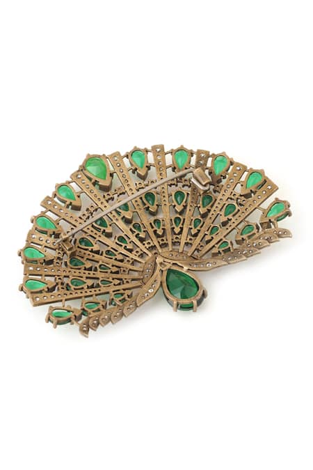 Shop Cosa Nostraa Gold Stones Mayur Pankh Embellished Brooch Online at Aza Fashions Shop_Cosa Nostraa_Gold Stones Mayur Pankh Embellished Brooch _Online_at_Aza_Fashions