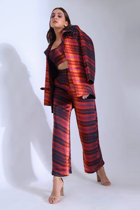 Studio Surbhi Purple Georgette, Satin Pearls Collared Embellished Jacket Online at Aza Fashions Studio Surbhi_Purple Georgette, Satin Pearls Collared Embellished Jacket _Online_at_Aza_Fashions