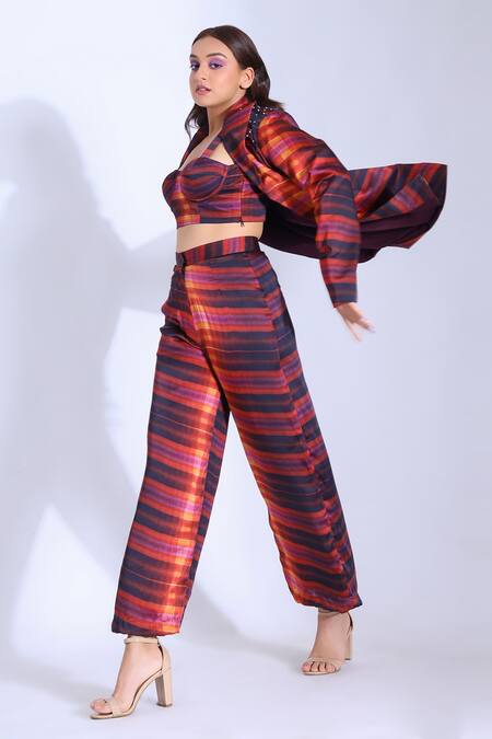 Shop Studio Surbhi Purple Georgette, Satin Pearls Collared Embellished Jacket Online at Aza Fashions Shop_Studio Surbhi_Purple Georgette, Satin Pearls Collared Embellished Jacket _Online_at_Aza_Fashions