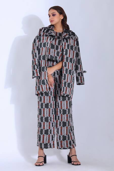 Studio Surbhi_Grey Georgette, Satin Embroidery Collared Embellished Lapel Jacket _Online_at_Aza_Fashions