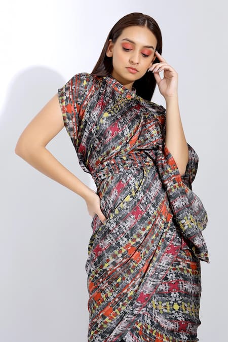 Buy_Studio Surbhi_Multi Color Georgette, Satin Beads, Embroidery, Printed Pant Saree With Blouse_Online_at_Aza_Fashions