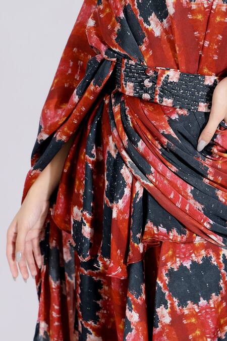 Shop_Studio Surbhi_Red Georgette, Satin Embroidery, Sequins Printed Frill Saree With Blouse _Online_at_Aza_Fashions