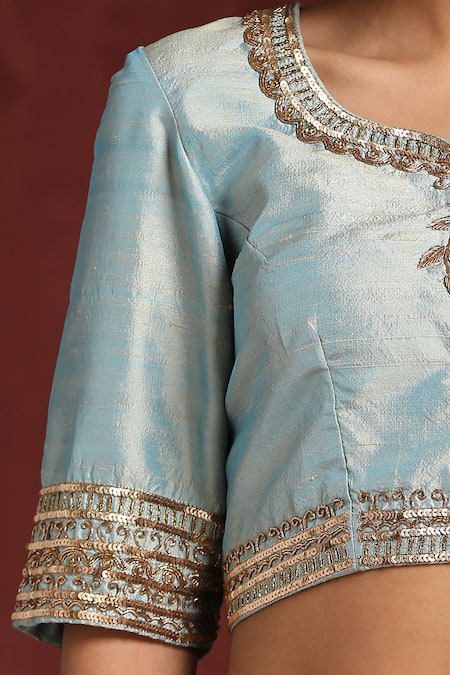 Buy_Weaver Story_Blue Silk Zari Zardozi And Sequin Embroidered Blouse _Online_at_Aza_Fashions