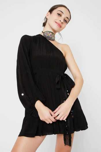 Buy Style Junkiie Black Crepe Mirrors One Shoulder Short Dress Online at Aza Fashions Buy_Style Junkiie_Black Crepe Mirrors One Shoulder Short Dress _Online_at_Aza_Fashions