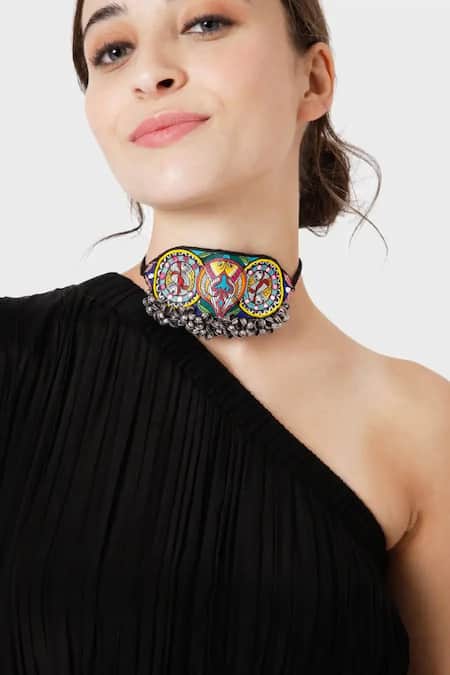 Choker One Sleeve Black Mini Dress Buy Black Crepe Mirrors One