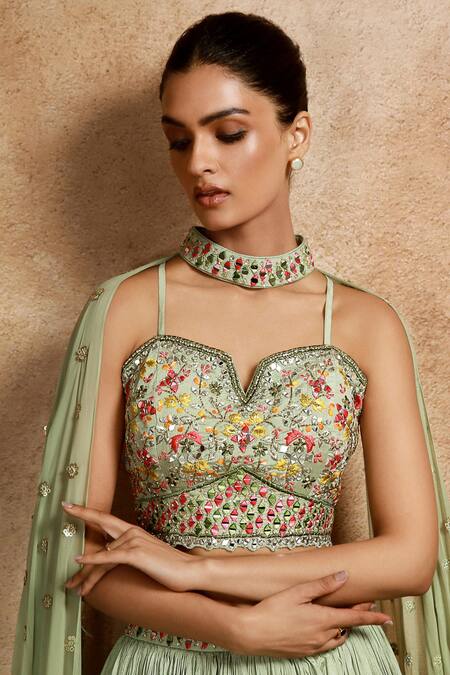 Stone and sequins work pista green color a-line lehenga - DRESSTIVE -  3820940