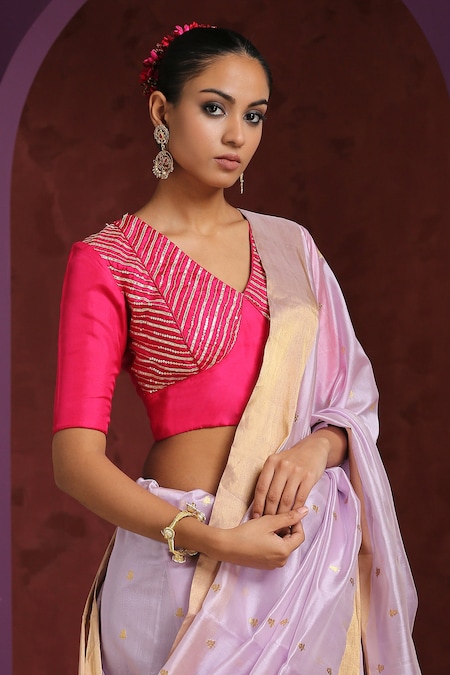 CHAMPAGNE BEIGE GOTAPATTI SAREE SET - The Home Affair