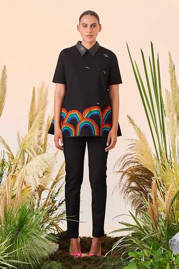 Shahin Mannan_Black Denim Narrow Fit Pant_Online_at_Aza_Fashions