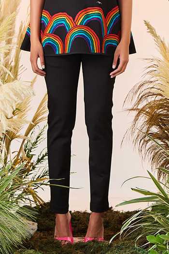 Buy_Shahin Mannan_Black Denim Narrow Fit Pant_Online_at_Aza_Fashions