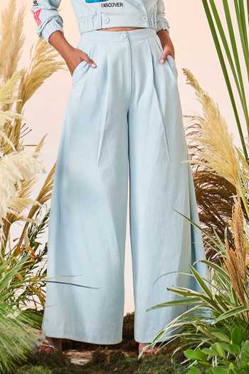 Buy_Shahin Mannan_Blue Thin Denim Flared Pant_Online_at_Aza_Fashions