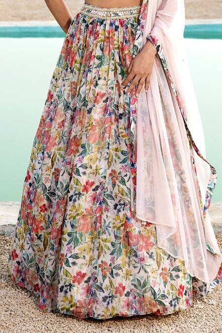 Buy Basanti Kapde aur Koffee Multi Color Viscose, Organza Beads, Sequins, Blooming Floral Print Lehenga Set Online at Aza Fashions Buy_Basanti Kapde aur Koffee_Multi Color Viscose, Organza Beads, Sequins, Blooming Floral Print Lehenga Set_Online_at_Aza_Fashions