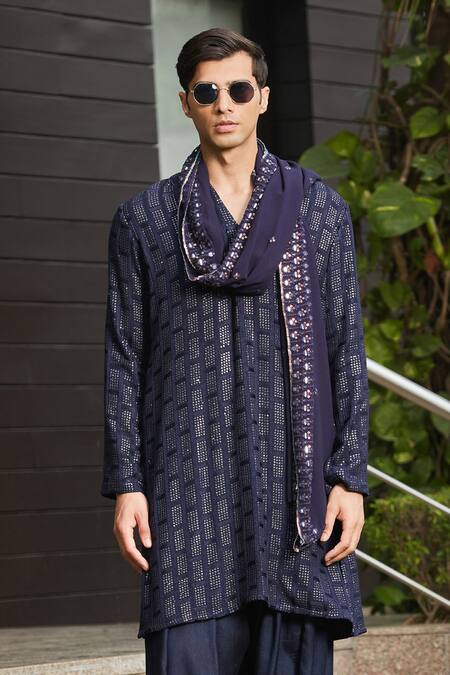 Bohame Blue Georgette, Rayon Embroidery, Sequins Khara Chikankari Kurta Set Online at Aza Fashions Bohame_Blue Georgette, Rayon Embroidery, Sequins Khara Chikankari Kurta Set _Online_at_Aza_Fashions