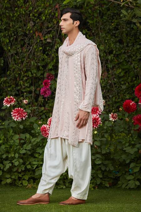 Bohame Pink Georgette, Cotton, Silk Embroidery Sarva Flower Vine Chikankari Kurta Set Online at Aza Fashions Bohame_Pink Georgette, Cotton, Silk Embroidery Sarva Flower Vine Chikankari Kurta Set_Online_at_Aza_Fashions