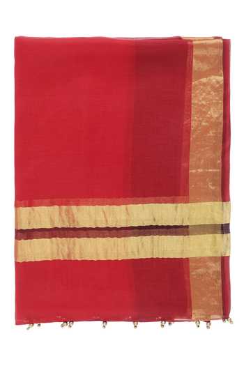 Shop_Shingora_Red Metallic Jacquard Tasselled Dupatta_Online_at_Aza_Fashions