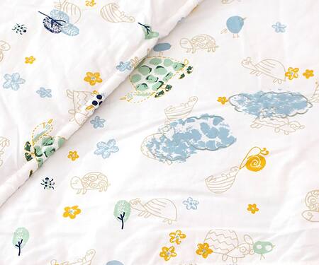 House This_White Cotton Print Tortoise Finds His Home Bed Set_Online_at_Aza_Fashions