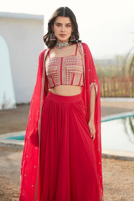 Buy Basanti - Kapde Aur Koffee Pink Viscose, Georgette Embroidery Sweetheart Placement Cape And Draped Skirt Set Online at Aza Fashions Buy_Basanti - Kapde Aur Koffee_Pink Viscose, Georgette Embroidery Sweetheart Placement Cape And Draped Skirt Set_Online_at_Aza_Fashions