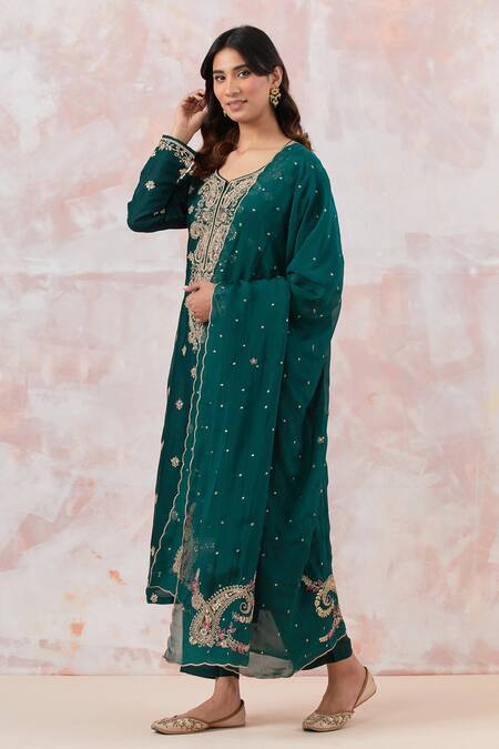 Buy Basanti - Kapde Aur Koffee Green Cotton, Silk, Organza Gota Patti, Embroidery, Applique Mandarin Kurta Set Online at Aza Fashions Buy_Basanti - Kapde Aur Koffee_Green Cotton, Silk, Organza Gota Patti, Embroidery, Applique Mandarin Kurta Set_Online_at_Aza_Fashions