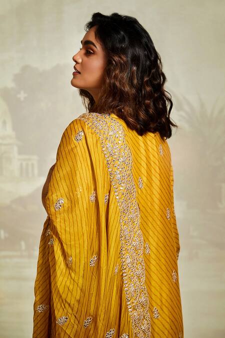 Shop_Basanti - Kapde Aur Koffee_Yellow Georgette, Chiffon Embroidery, Gota Patti Keyhole Neck Kurta Gharara Set _Online_at_Aza_Fashions