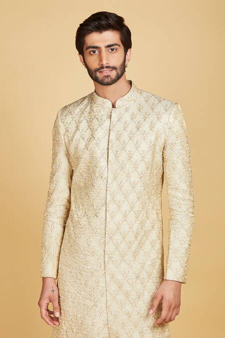 Buy Amrin Khan Pant Silk, Sherwani Tissue Quatrefoil And Flower Pattern Set Online at Aza Fashions Buy_Amrin Khan_Pant Silk, Sherwani Tissue Quatrefoil And Flower Pattern Set _Online_at_Aza_Fashions