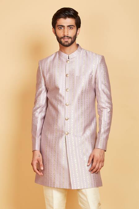 Buy Amrin Khan Purple Pant , Sherwani Munga Floral Stripe Pattern Set Online at Aza Fashions Buy_Amrin Khan_Purple Pant , Sherwani Munga Floral Stripe Pattern Set _Online_at_Aza_Fashions