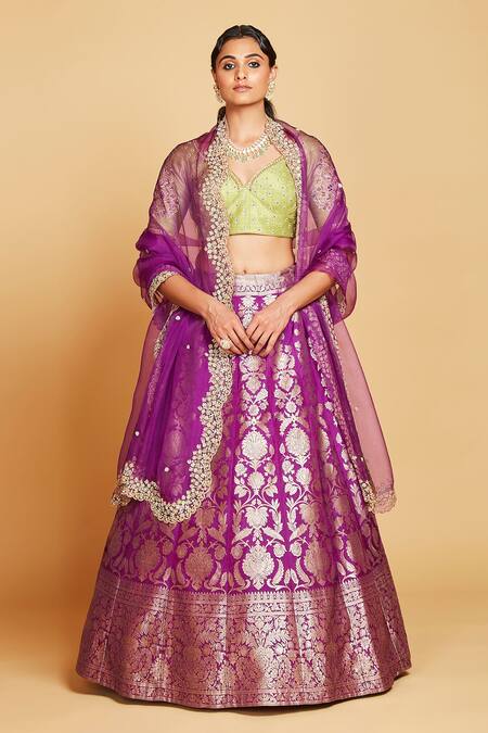 Buy_Amrin Khan_Purple Lehenga Raw Silk Hand Embroidered Flower Mandala Pattern Set  _Online_at_Aza_Fashions