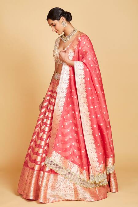 Amrin Khan_Pink Lehenga Silk Banarasi Periwinkle Embellished Blouse Set  _Online_at_Aza_Fashions