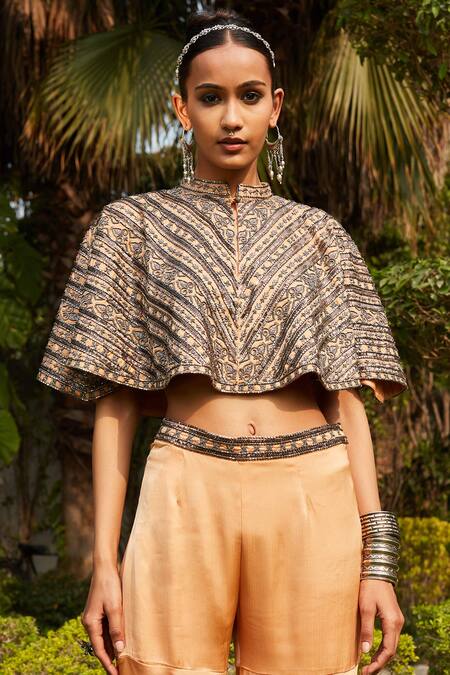 Buy Bohame Pink Satin, Chiffon Sequins Mandarin Collar Farah Embellished Cape Sharara Set Online at Aza Fashions Buy_Bohame_Pink Satin, Chiffon Sequins Mandarin Collar Farah Embellished Cape Sharara Set _Online_at_Aza_Fashions