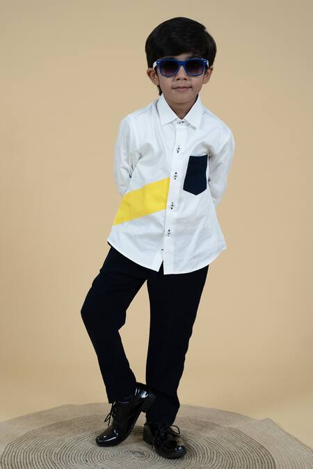 Little Boys Closet White Cotton Color Block Shirt Online at Aza Fashions Little Boys Closet_White Cotton Color Block Shirt_Online_at_Aza_Fashions