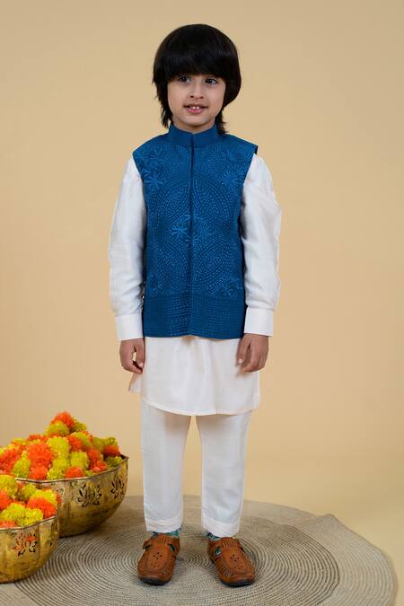 Buy Little Boys Closet Pink Crepe, Cotton, Silk Embroidery Bundi Kurta Set Online at Aza Fashions Buy_Little Boys Closet_Pink Crepe, Cotton, Silk Embroidery Bundi Kurta Set _Online_at_Aza_Fashions