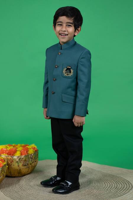 Little Boys Closet Green Cotton, Polyester Embroidery Motif Bandhgala And Pant Set Online at Aza Fashions Little Boys Closet_Green Cotton, Polyester Embroidery Motif Bandhgala And Pant Set _Online_at_Aza_Fashions