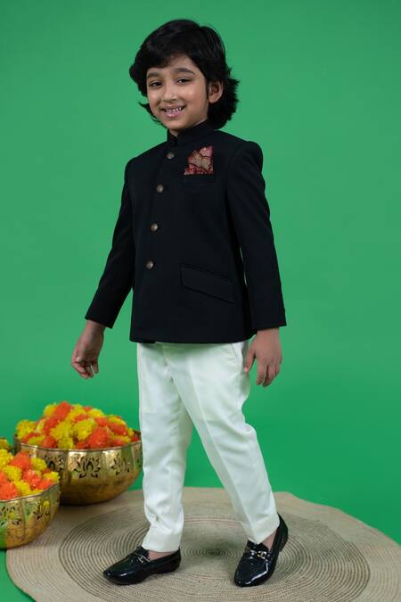 Little Boys Closet Black Polyester Textured Bandhgala And Pant Set Online at Aza Fashions Little Boys Closet_Black Polyester Textured Bandhgala And Pant Set _Online_at_Aza_Fashions