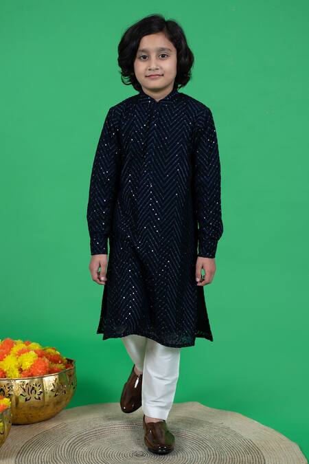Buy Little Boys Closet Blue Georgette, Cotton Sequins Chevron Embroidered Kurta Set Online at Aza Fashions Buy_Little Boys Closet_Blue Georgette, Cotton Sequins Chevron Embroidered Kurta Set_Online_at_Aza_Fashions