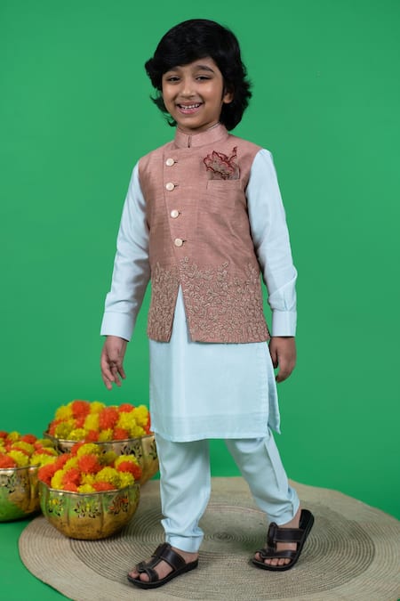 Little Boys Closet Brown Silk, Cotton Embroidery Resham Thread Kurta Set Online at Aza Fashions Little Boys Closet_Brown Silk, Cotton Embroidery Resham Thread Kurta Set _Online_at_Aza_Fashions