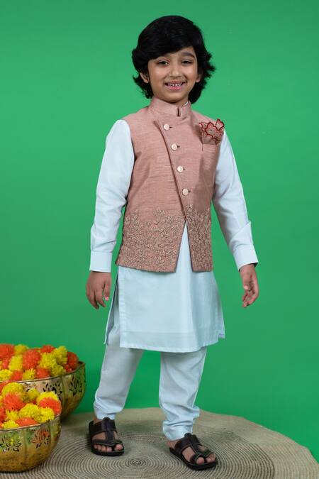 Buy Little Boys Closet Brown Silk, Cotton Embroidery Resham Thread Kurta Set Online at Aza Fashions Buy_Little Boys Closet_Brown Silk, Cotton Embroidery Resham Thread Kurta Set _Online_at_Aza_Fashions