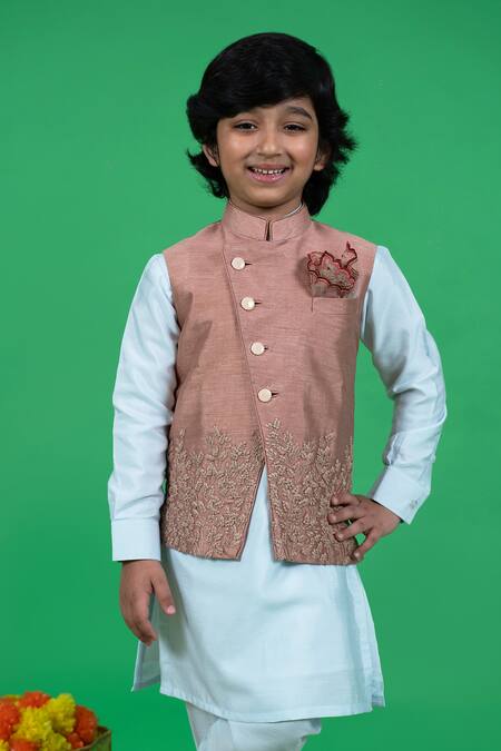 Little Boys Closet Brown Silk, Cotton Embroidery Resham Thread Kurta Set at Aza Fashions Little Boys Closet_Brown Silk, Cotton Embroidery Resham Thread Kurta Set _at_Aza_Fashions