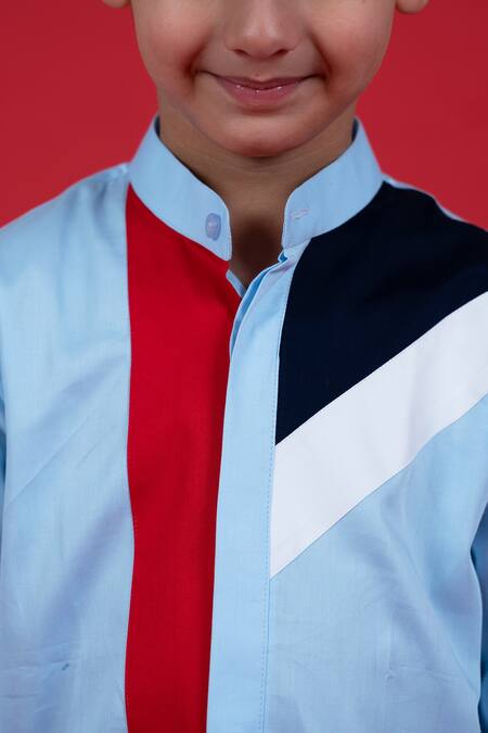 Buy_Little Boys Closet_Blue Cotton Color Block Shirt_Online_at_Aza_Fashions