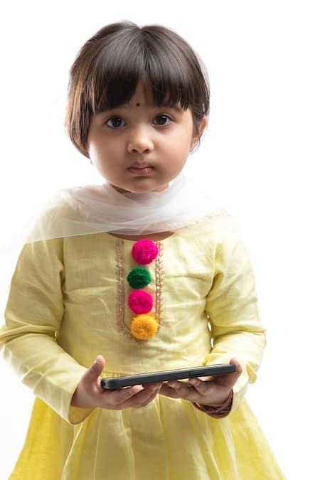 Shop_Byb Premium_Green Cotton Pom-poms Embellished Kurta Set _Online_at_Aza_Fashions