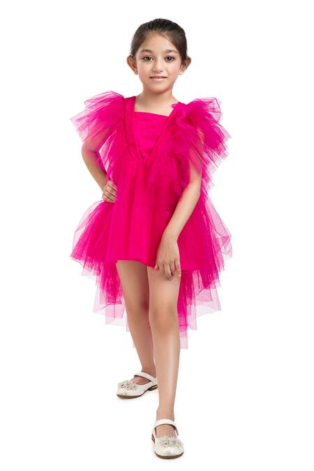 Buy_Byb Premium_Fuchsia Polyester Ruffles Asymmetric Hem Dress _Online_at_Aza_Fashions