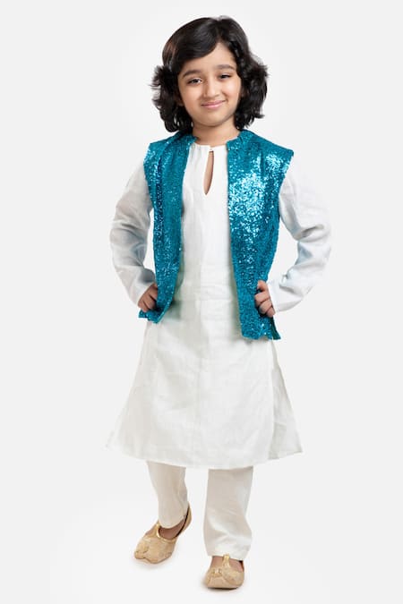 Byb Premium White Linen, Cotton Sequins Full Sleeved Kurta Set at Aza Fashions Byb Premium_White Linen, Cotton Sequins Full Sleeved Kurta Set _at_Aza_Fashions