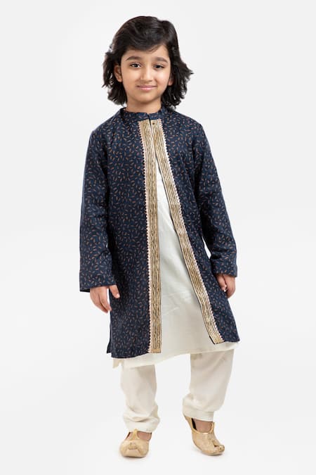 Byb Premium_Blue Cotton, Polyester Beads Embellished Sherwani Set _Online_at_Aza_Fashions