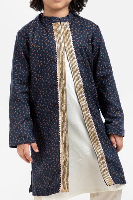 Buy_Byb Premium_Blue Cotton, Polyester Beads Embellished Sherwani Set _Online_at_Aza_Fashions