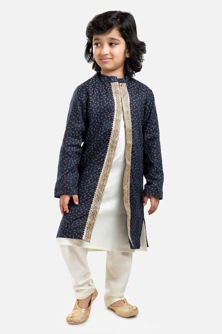 Shop_Byb Premium_Blue Cotton, Polyester Beads Embellished Sherwani Set _Online_at_Aza_Fashions