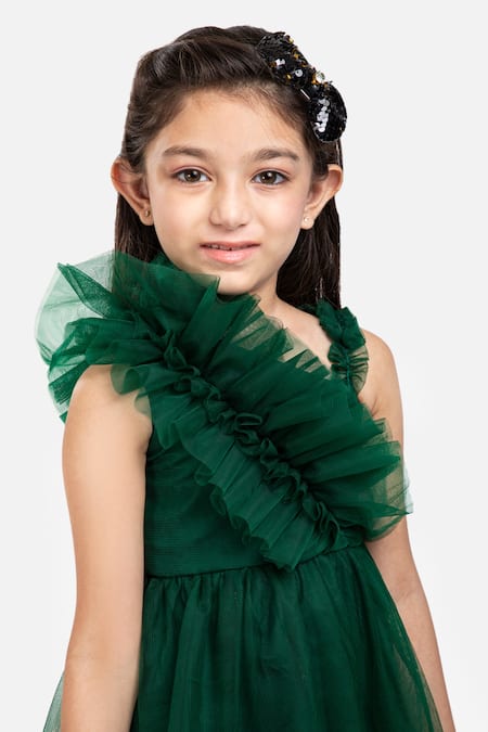 Buy_Byb Premium_Green Polyester Ruffles Asymmetric Dress _Online_at_Aza_Fashions