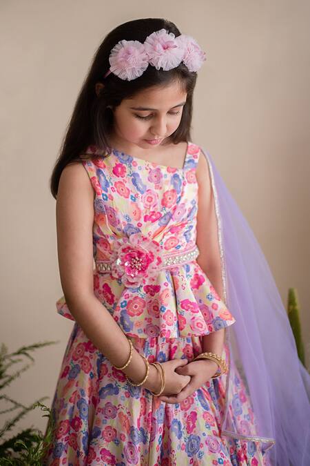 PA:Paa_Multi Color Cotton Satin Printed And Embroidery Floral Lehenga Set_Online_at_Aza_Fashions