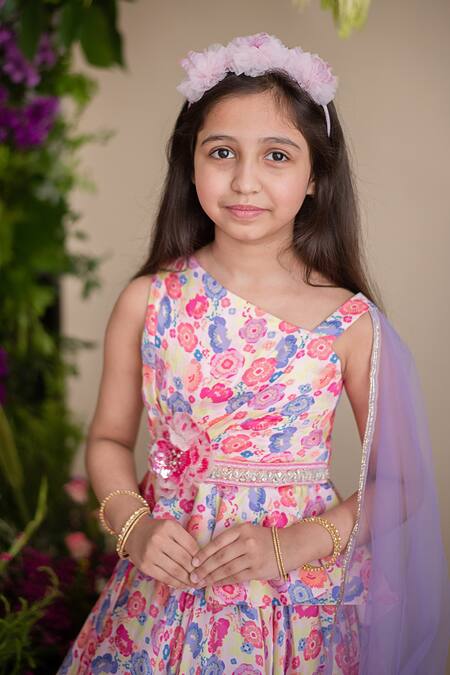 PA:Paa_Multi Color Cotton Satin Printed And Embroidery Floral Lehenga Set_at_Aza_Fashions