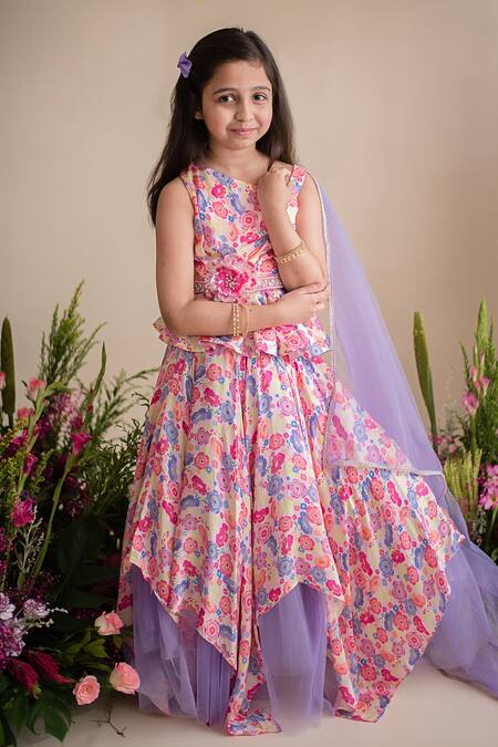 Buy_PA:Paa_Multi Color Cotton Satin Printed And Embroidery Floral Lehenga Set